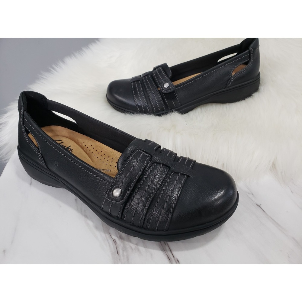 NEW NO BOX 7 NARROW Clarks Women's Carleigh Eliza Flat Black loafer slip‎ on